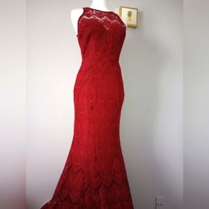 Party Cocktail Dress Maniju size Medium maxi Lace color Burgundy brand new